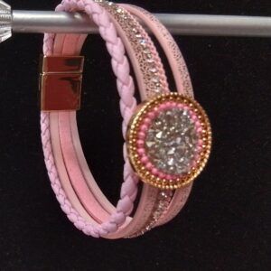 Pnk leather Brac w center druzy 703p